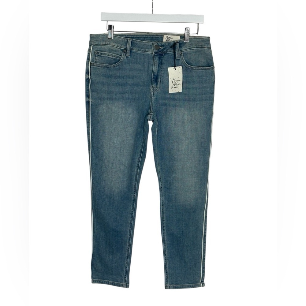 Cosmic Blue Love Adrianne Boyfriend NWT Piping Detail Crop Skinny Jean Sz 31p